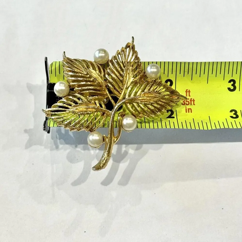 Vintage Gold Pearl Leaf Brooch‎ Pin Jewelry Shawl Bag